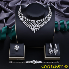 Blossom CS Jewelry Marquise‑Cut V‑Shape 925 Sterling Silver Cubic Zirconia 4 Pieces Bridal Jewelry Set Necklace Earrings Ring Bracelet For Wedding Formal Occasion