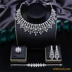 Blossom CS Jewelry Multi‑Shape Cubic Zirconia 4 Pieces Bridal Jewelry Set Necklace Earrings Ring Bracelet For Wedding Formal Occasion