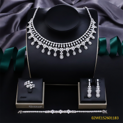 Blossom CS Jewelry Multi‑Teardrop Drop 925 Sterling Silver Cubic Zirconia 4 Pieces Bridal Jewelry Set Necklace Earrings Ring Bracelet For Wedding Formal Occasion