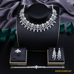 Blossom CS Jewelry Floral Flower 925 Sterling Silver Cubic Zirconia 4 Pieces Bridal Jewelry Set Necklace Earrings Ring Bracelet For Wedding Formal Occasion