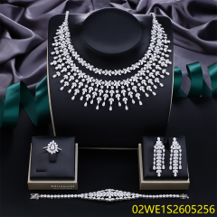 Blossom CS Jewelry Two‑Layer Dense‑Fringe Pave‑Set 925 Sterling Silver CZ 4‑Pcs Bridal Jewelry Set For Wedding Party