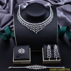 Blossom CS Jewelry Multi‑Shape Mixed‑Cut V‑Neck 925 Sterling Silver CZ 4‑Pcs Bridal Jewelry Set For Wedding Party