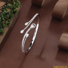 Blossom CS Jewelry Baguette‑Cut Open Cuff 925 Sterling Silver Zirconia Bangle