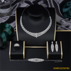 Blossom CS Jewelry Marquise & Teardrop V‑Bib 925 Sterling Silver 4‑Pcs Bridal Jewelry Set