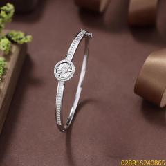 Blossom CS Jewelry Halo Round CNC Carved Cubic Zirconia Hinged Bangle 925 Sterling Silver Closed Bangle For Women