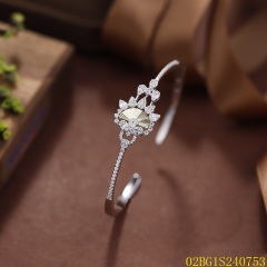 Blossom CS Jewelry Two‑Tone CNC Carved Sunburst Cubic Zirconia Cuff Bangle 925 Sterling Silver Open Bangle For Women
