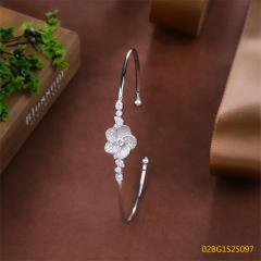 Blossom CS Jewelry Camellia Flower Cubic Zirconia Cuff Bangle 925 Sterling Silver Open Bangle For Women Wedding