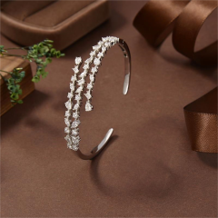 Blossom CS Jewelry Multi‑Shape Cubic Zirconia Cuff Bangle 925 Sterling Silver Open Bangle For Women Party
