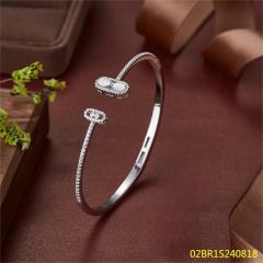 Blossom CS Jewelry CNC Carved Rectangular Geometric Cubic Zirconia Cuff Bangle 925 Sterling Silver Open Bangle For Women