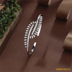 Blossom CS Jewelry Art‑Design Fan‑Shape Marquise Cubic Zirconia Open Cuff Bangle 925 Sterling Silver Open Bangle For Women