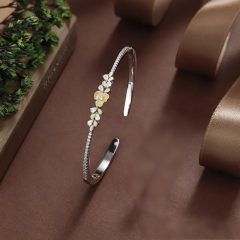 Blossom CS Jewelry 925 Silver Bangle Two Tone Floral Teardrop Zirconia Pave Open Style For Women Party