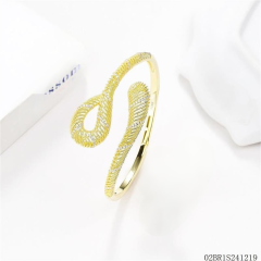 Blossom CS Jewelry 925 Sterling Silver Gold‑Plated Hinged Bangle,Twisted Rope‑Texture Loop Pave Cubic Zirconia Open‑Style Bracelet For Women