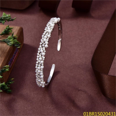 Blossom CS Jewelry 925 Silver Rhodium‑Plated Bangle,Pearl & Zirconia Open‑Style For Women Party