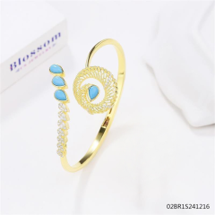 Blossom CS Jewelry 925 Sterling Silver Gold‑Plated Hinged Bangle,Spiral Teardrop Turquoise Cubic Zirconia Open‑Style Bracelet For Women