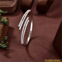 Blossom CS Jewelry 925 Sterling Silver Rhodium‑Plated Hinged Bangle,Twist‑Bar Pave Cubic Zirconia Open‑Style For Women Party