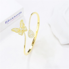 Blossom CS Jewelry 925 Sterling Silver Gold‑Plated Hinged Bangle,Butterfly Teardrop Pave Cubic Zirconia Open‑Style Bracelet For Women