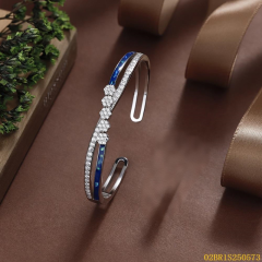 Blossom CS Jewelry 925 Silver Bangle Dual Band Five Flower Blue Shell Resin Pave Zirconia Open Style For Women Party