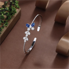 Blossom CS Jewelry 925 Silver Rhodium‑Plated Bangle,Blue‑Butterfly Zirconia Open‑Style For Women Party