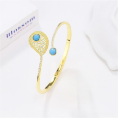 Blossom CS Jewelry 925 Sterling Silver Gold‑Plated Hinged Bangle,Teardrop Turquoise & Cubic Zirconia Open‑Style Bracelet For Women