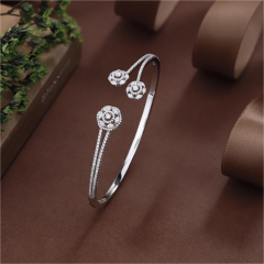 Blossom CS Jewelry 925 Silver Bangle Three Hollow Rose Zircon Open Cuff For Women Party