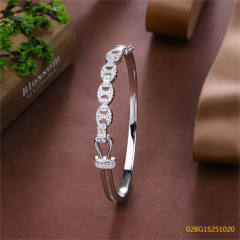 Blossom CS Jewelry 925 Silver Bangle Oval Link Pave Zircon Solid Bangle For Women
