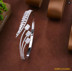 Blossom CS Jewelry 925 Silver Bangle Asymmetrical Layer Zircon Open Cuff For Women Party