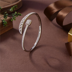 Blossom CS Jewelry 925 Silver Bangle Square Marquise Zircon Open Cuff For Women Party