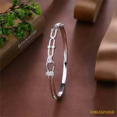 Blossom CS Jewelry 925 Silver Bangle Paperclip Multi Cut Zircon Solid Bangle For Women