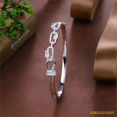 Blossom CS Jewelry 925 Silver Bangle Chain Link Multi Shape Zirconia Interlock Closed Bangle For Women Party
