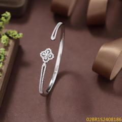 Blossom CS Jewelry 925 Silver Cuff Bangle Four Leaf Clover Zirconia Open Cuff For Women Party