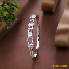 Blossom CS Jewelry 925 Silver Bangle Paperclip Chain Rectangle Zirconia Interlock Closed Bangle For Women Party