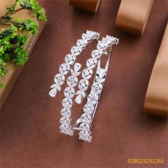 Blossom CS Jewelry 925 Silver Bangle Multi Layer Leaf Teardrop Zirconia Open Bangle For Women Party