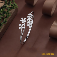 Blossom CS Jewelry Flower Branch 925 Sterling Silver Open Bangle For Women Inlaid Cubic Zirconia Bracelet Gift