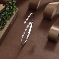 Blossom CS Jewelry Teardrop Cluster 925 Sterling Silver Open Bangle For Women Inlaid Cubic Zirconia Bracelet Gift