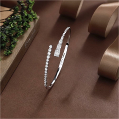 Blossom CS Jewelry Mixed Cut 925 Sterling Silver Open Bangle For Women Inlaid Cubic Zirconia Bracelet Gift