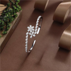 Blossom CS Jewelry Floral Vine 925 Sterling Silver Open Bangle For Women Inlaid Cubic Zirconia Bracelet Gift