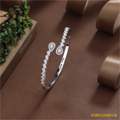 Blossom CS Jewelry Teardrop Halo 925 Sterling Silver Open Bangle For Women Inlaid Cubic Zirconia Bracelet Gift