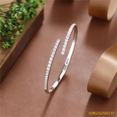 Blossom CS Jewelry Open Tennis 925 Sterling Silver Bangle For Women Inlaid Cubic Zirconia Wrist Bracelet Gift