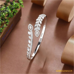 Blossom CS Jewelry Leaf Vine 925 Sterling Silver Open Bangle For Women Inlaid Cubic Zirconia Bracelet Gift