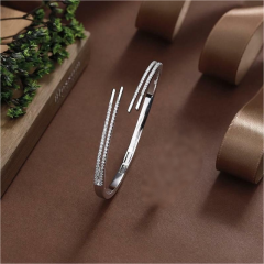 Blossom CS Jewelry Multi Line 925 Sterling Silver Open Bangle For Women Inlaid Cubic Zirconia Bracelet Gift