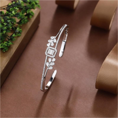 Blossom CS Jewelry Square Floral 925 Sterling Silver Bangle Jewelry Accessory For Women Inlaid Cubic Zirconia