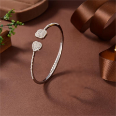 Blossom CS Jewelry Square Heart Halo 925 Sterling Silver Open Bangle For Women Inlaid Cubic Zirconia Bracelet Gift