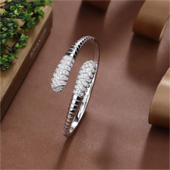 Blossom CS Jewelry Textured Curve 925 Sterling Silver Bangle Jewelry Accessory For Women Inlaid Cubic Zirconia