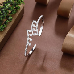 Blossom CS Jewelry Teardrop Leaf 925 Sterling Silver Open Bangle For Women Inlaid Cubic Zirconia