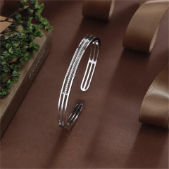 Blossom CS Jewelry Triple Band 925 Sterling Silver Open Bangle For Women Inlaid Cubic Zirconia