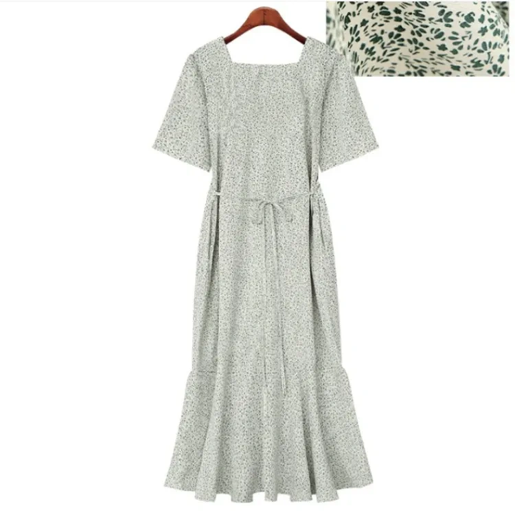 個性的なデザイン 定番 ファッション 半袖 花柄 スクエアネック マーメイドスカート ドレス