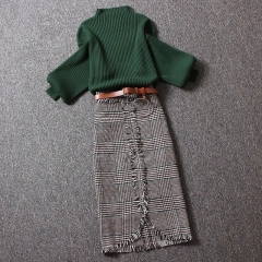 グリーン/セーター+スカート/セット
