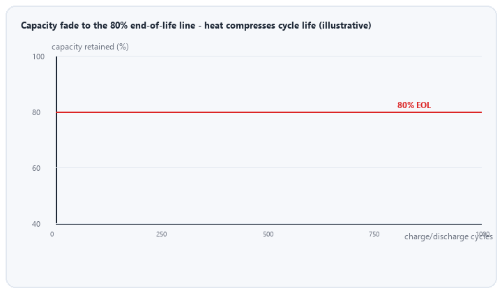 animated capacity fade curves over cycles and temperature for NiMH medical packs