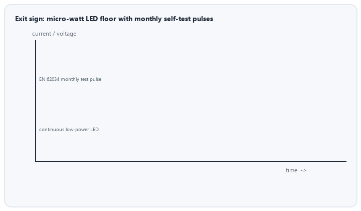 animated exit sign low power LED load with monthly self test pulses