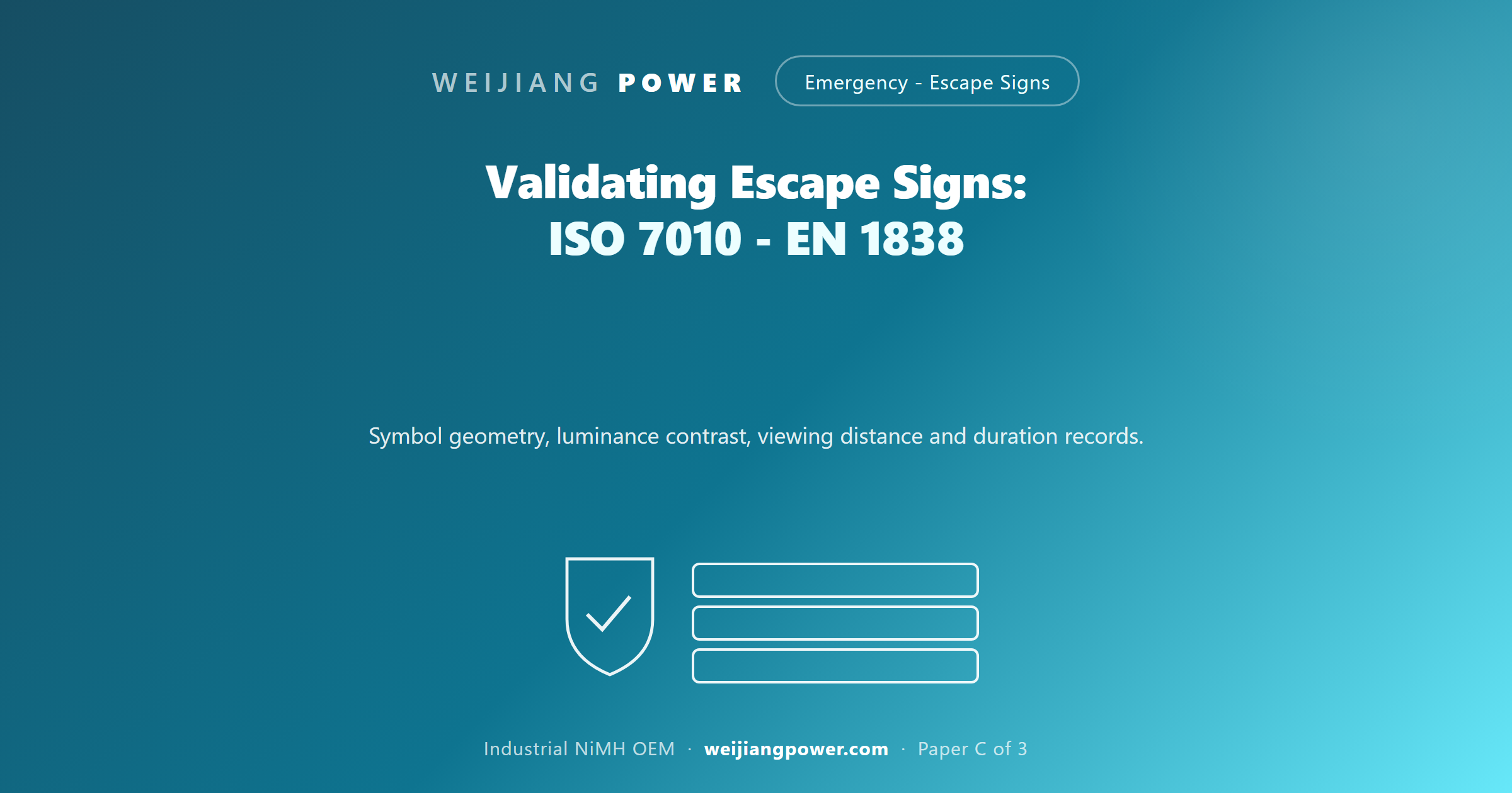 validating illuminated escape signs ISO 7010 EN 1838 luminance contrast viewing distance tests